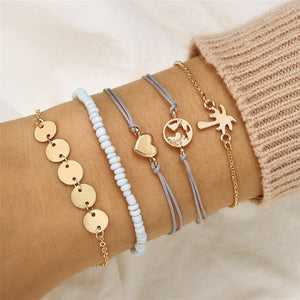 1set Fashion Bohemia Coconut Tree Butterfly Heart Knot Hand Cuff Link Chain Bracelet For Femme Jewelry  2018