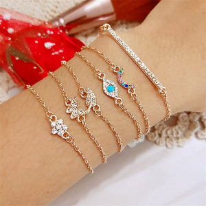 1set Fashion Bohemia Coconut Tree Butterfly Heart Knot Hand Cuff Link Chain Bracelet For Femme Jewelry  2018