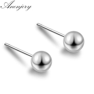 Anenjery 925 Sterling Silver Earrings Bijoux 4,5,6mm Silver Beads Stud Earrings For Women oorbellen boucle d'oreille S-E113