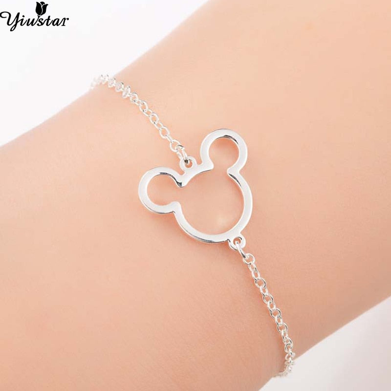 Yiustar Mouse Animal Charms Mickey Bracelets & Bangles Women Jewelries Stainless Steel Cartoon Mouse Christmas Gift bijoux femme