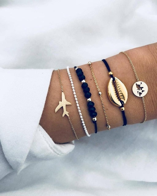 RINHOO Bohemian Shell Map Turtle Bracelet Set 2019 Retro Geometric Statement Female Glamour Fashion Jewelry Drop Shipping