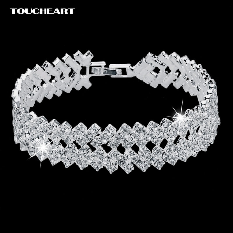 Luxury Crystal Bracelets For Women Silver color Bracelets & Bangles Femme Bridal Wedding Jewelry 2018 Vintage Bracelet SBR150218