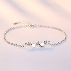 Crazy Feng Fashion Silver Color Stars Charm Bracelets Bangles White Zircon Crystal Bracelet Women Femme Fashion Jewelry