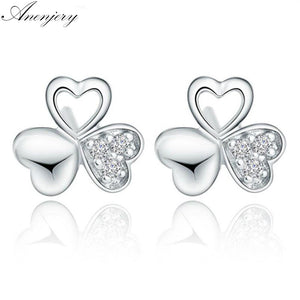 Anenjery 925 Sterling Silver Earrings brincos pendientes Clover Zircon Stud Earrings For Women Gift boucle d'oreille S-E53