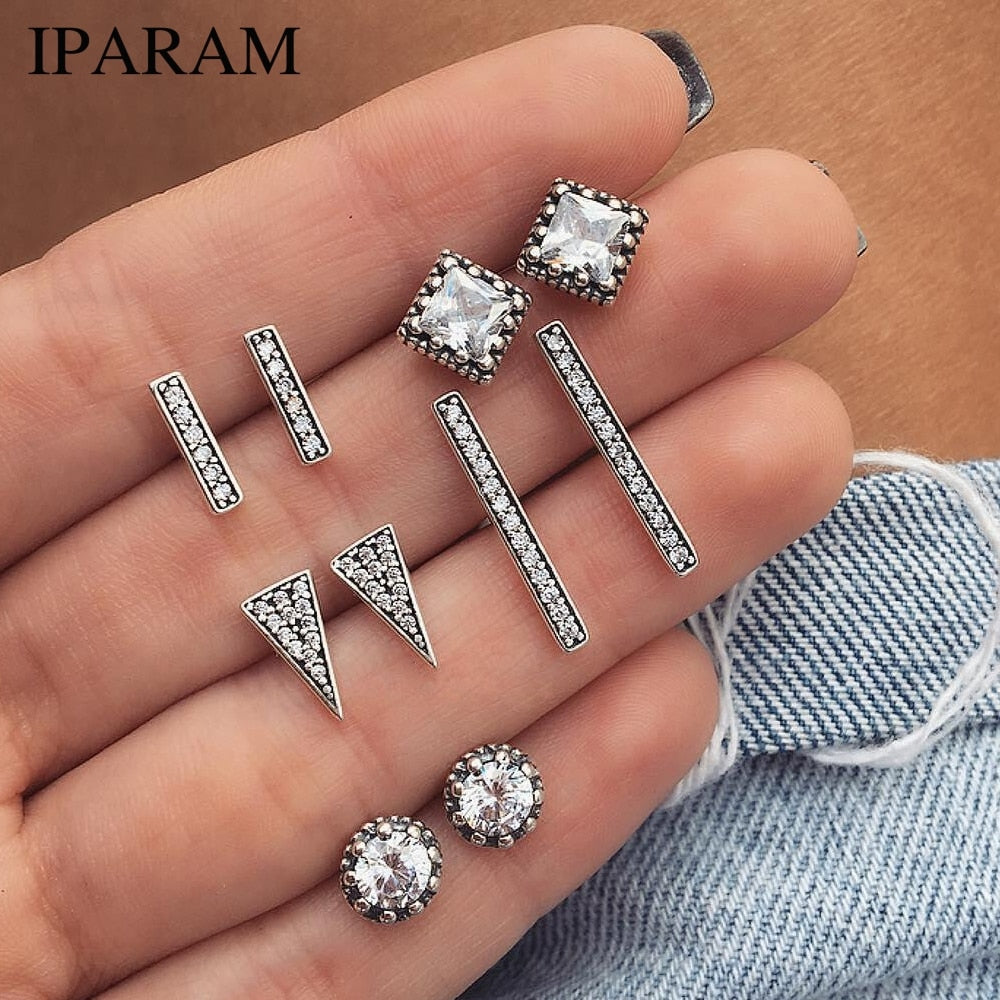 IPARAM 5 Pair/Set Intensive Crystal Geometric shape Earrings Woman Charm Boucle D'oreille Jewelry Dazzling Earring Brincos