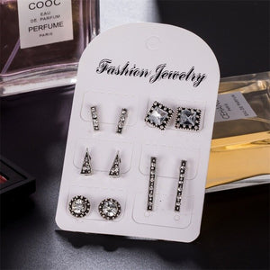 IPARAM 5 Pair/Set Intensive Crystal Geometric shape Earrings Woman Charm Boucle D'oreille Jewelry Dazzling Earring Brincos