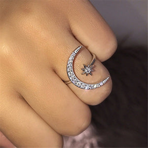 Ahmed 2019 New Fashion Crytal Ring Moon & Star Dazzling Open Finger Rings for Women Girls Wedding Engagement Jewelry Gift